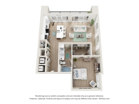 Floor plan for 1 bed, 1 bath, 960 sqft